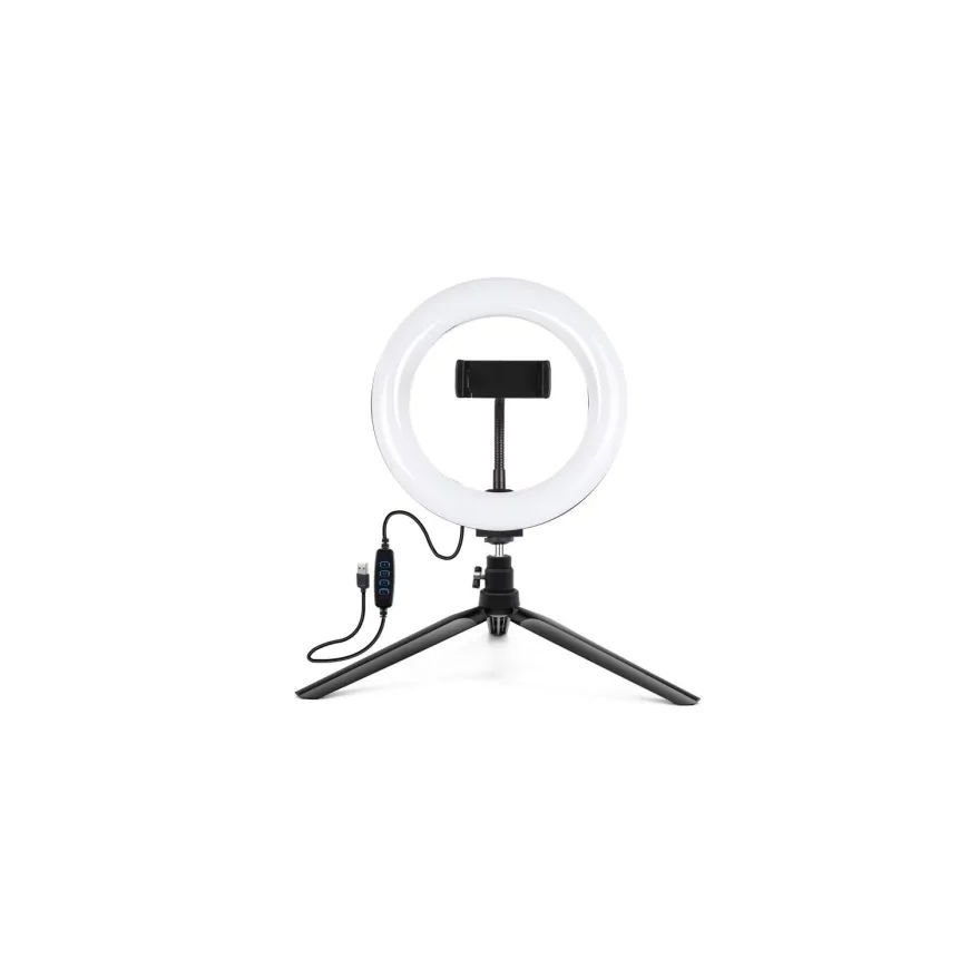 ST6-5 16cm 10W LED Light Ring with Phone holder + 0.5m Metal Tripod stand + BT remote Black