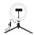 ST6-5 16cm 10W LED šviesos žiedas su telefono laikikliu + 0,5 m metalinis trikojis stovas + BT nuotolinio valdymo pultas juodas ST6-5 16cm 10W LED šviesos žiedas su telefono laikikliu + 0,5 m metalinis trikojis stovas + BT nuotolinio valdymo pultas juodas