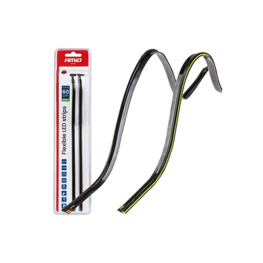 Paski led automobiliui boczne žalia 2x30cm 12v amio-04577
