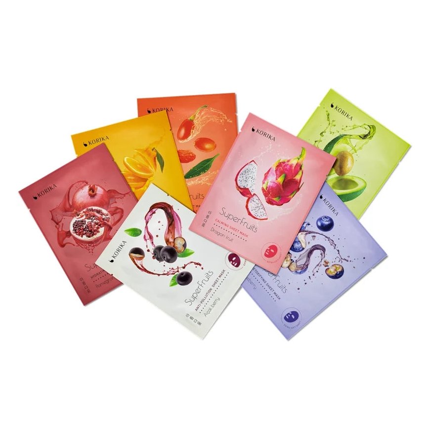 Korika Gift set of Superfruits sheet masks 7 × 25 g