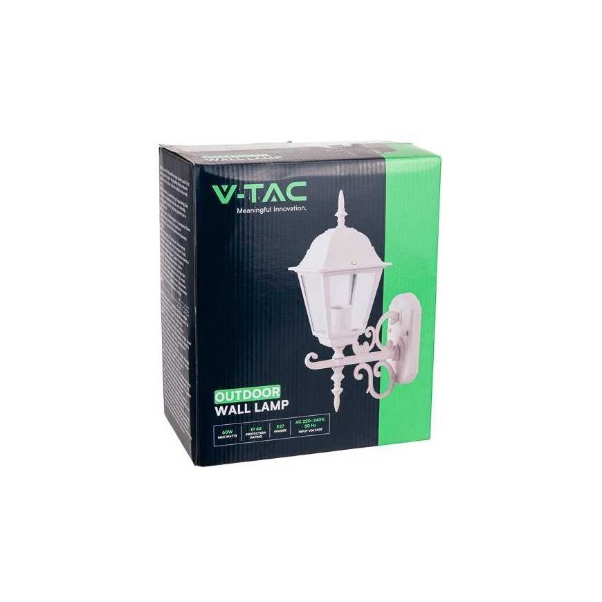 Hanging lamp V-tac Wall outdoor lamp, IP44. Screw-in E27 bulb from the top, white matte. – 2