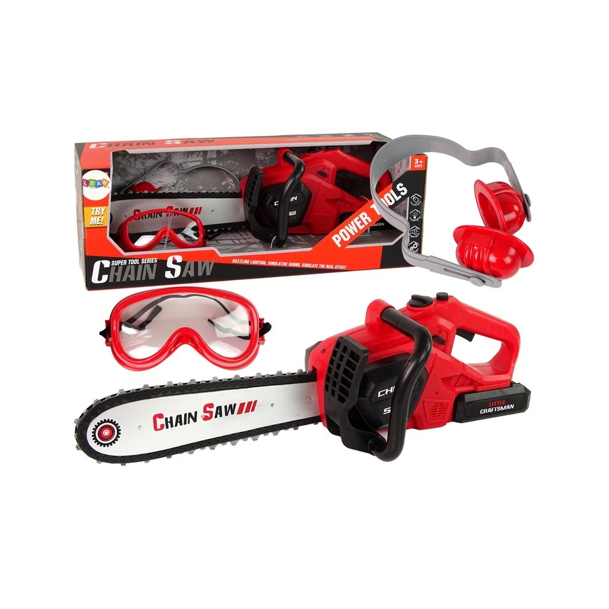 Lean Toys žaislinis grandininis pjūklas vaikams su šviesomis ir garsais, geltonas – 2