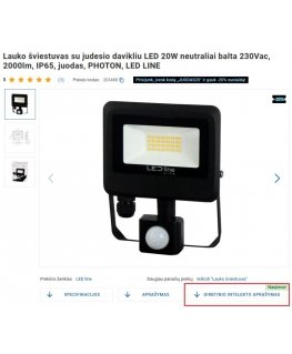 Āra gaismeklis LED 20W neitrāli balta 230Vac, 2000lm, IP65, melns, PHOTON, LED LINE