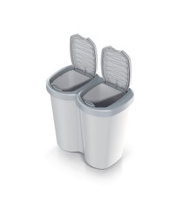 Prosperplast „Compacta B Duo“ šiukšliadėžė, pilka/uosio spalvos, talpa 40 l, vienas skyrius, du dangčiai, montuojama ant sienos,