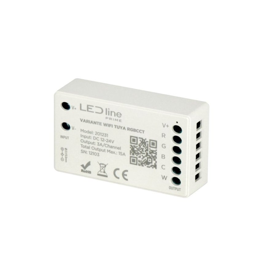 LED strip controller RGB+CCT, 12/24Vdc, 15A, RF controlled, Wi-Fi, TUYA, LED line PRIME