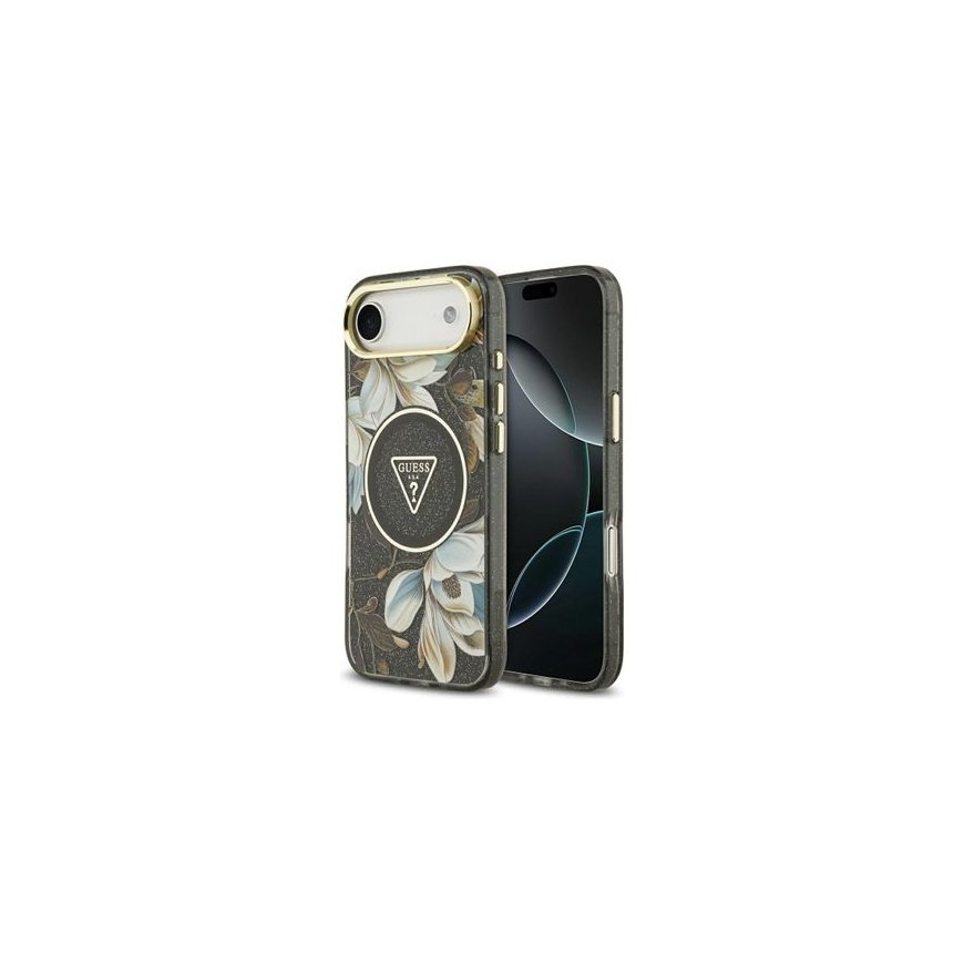 GUESS-kotelo IPHONE 17 Air:lle, yhteensopiva MagSafen kanssa GUHMP17MHFLPEDK (IML Metallinhohtoiset kukat kolmio) musta – 2