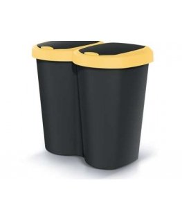 Prosperplast "Compacta B Duo" trash bin, yellow/black, capacity 40 l, one compartment, two lids, wall-mounted, NDBS40-1215C_S411