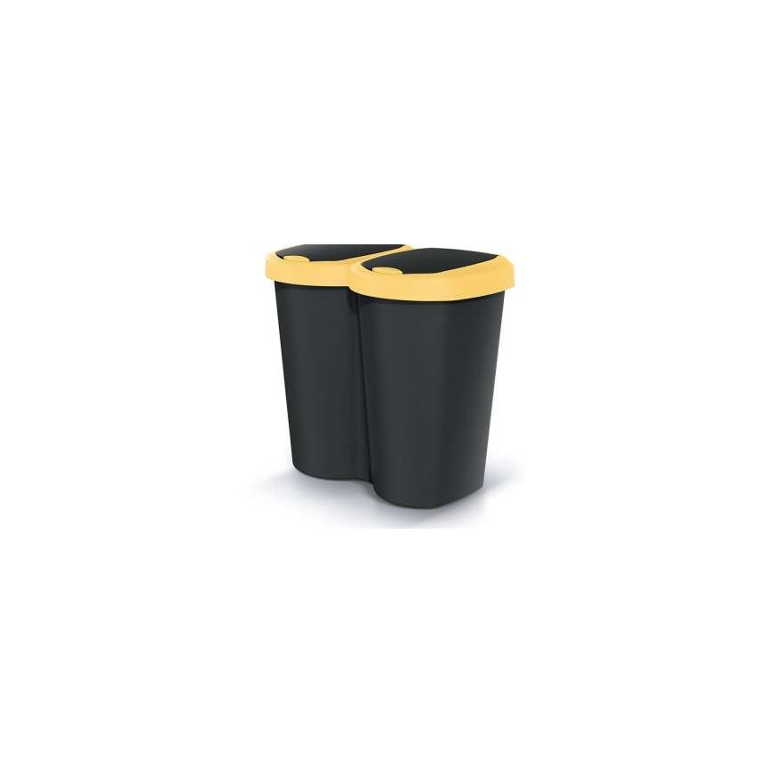 Prosperplast "Compacta B Duo" trash bin, yellow/black, capacity 40 l, one compartment, two lids, wall-mounted, NDBS40-1215C_S411