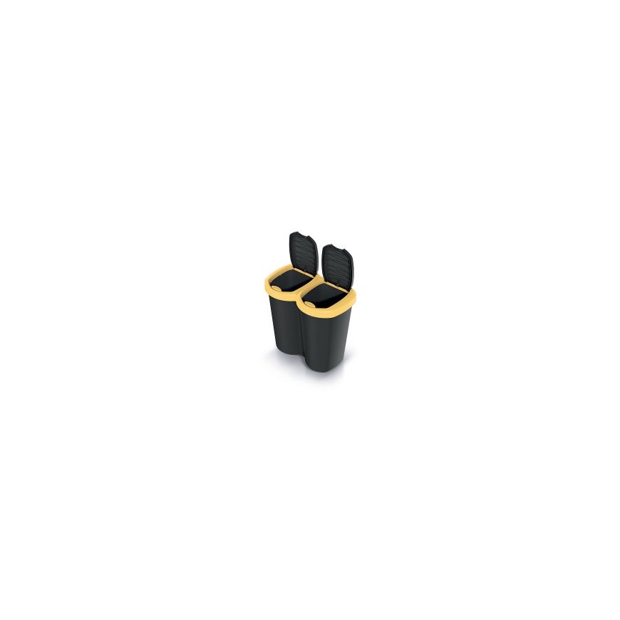 Prosperplast "Compacta B Duo" trash bin, yellow/black, capacity 40 l, one compartment, two lids, wall-mounted, NDBS40-1215C_S411 – 2