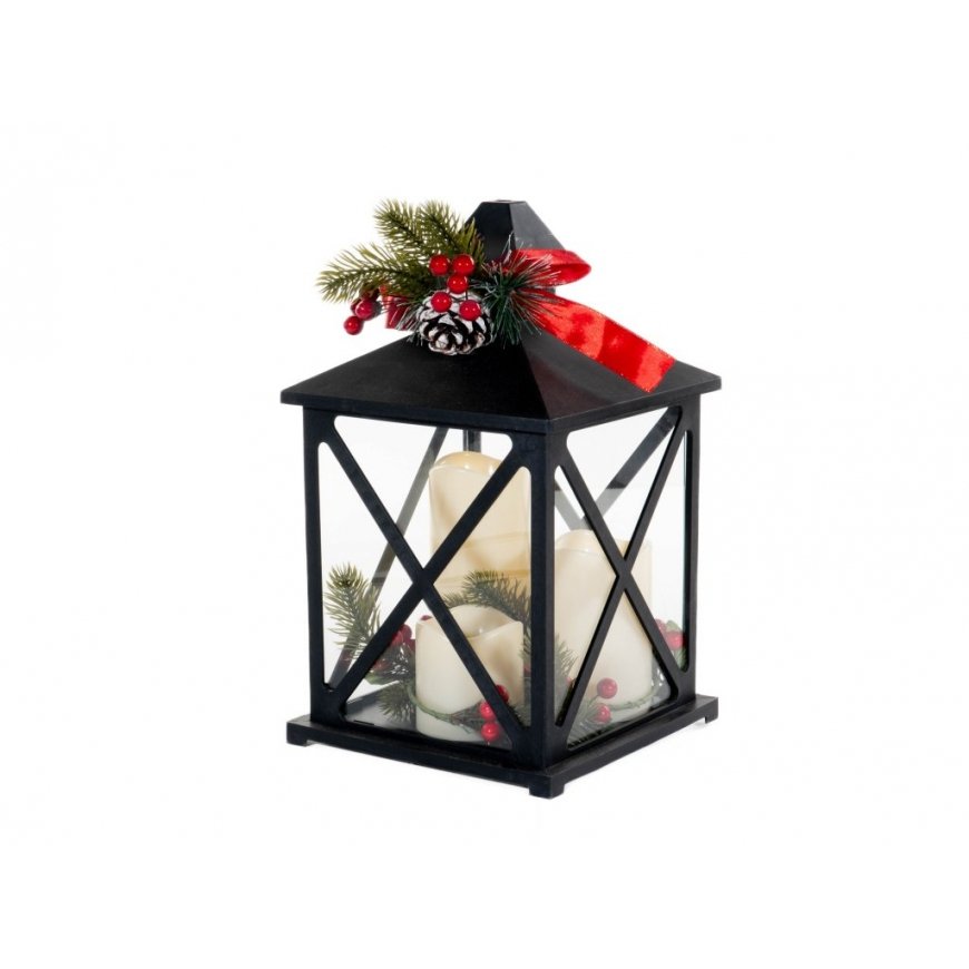 Fééric Lights and Christmas Lantern with three candles and branches, LED