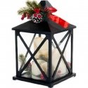 Fééric Lights and Christmas Lantern with three candles and branches, LED Fééric Lights and Christmas Lantern with three candles and branches, LED