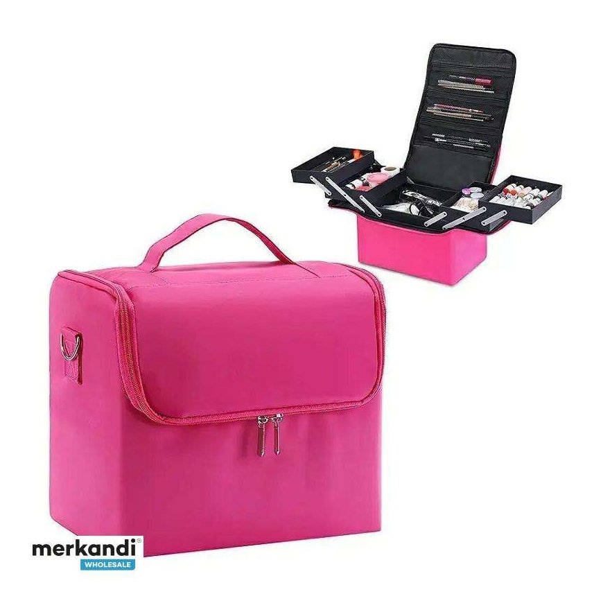 ATL Cosmetics case with a multi-layer storage system, 24x28x19 cm, pink