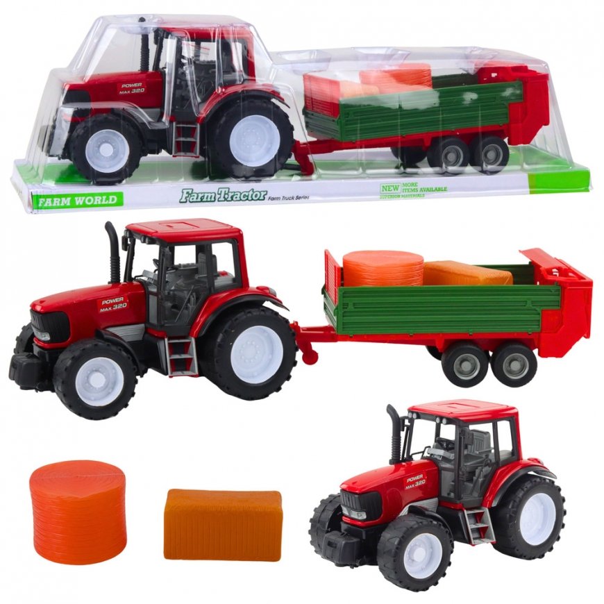 Lean Toys Traktor koos haagise ja heinarullidega, 62x17,5x16 cm – 2
