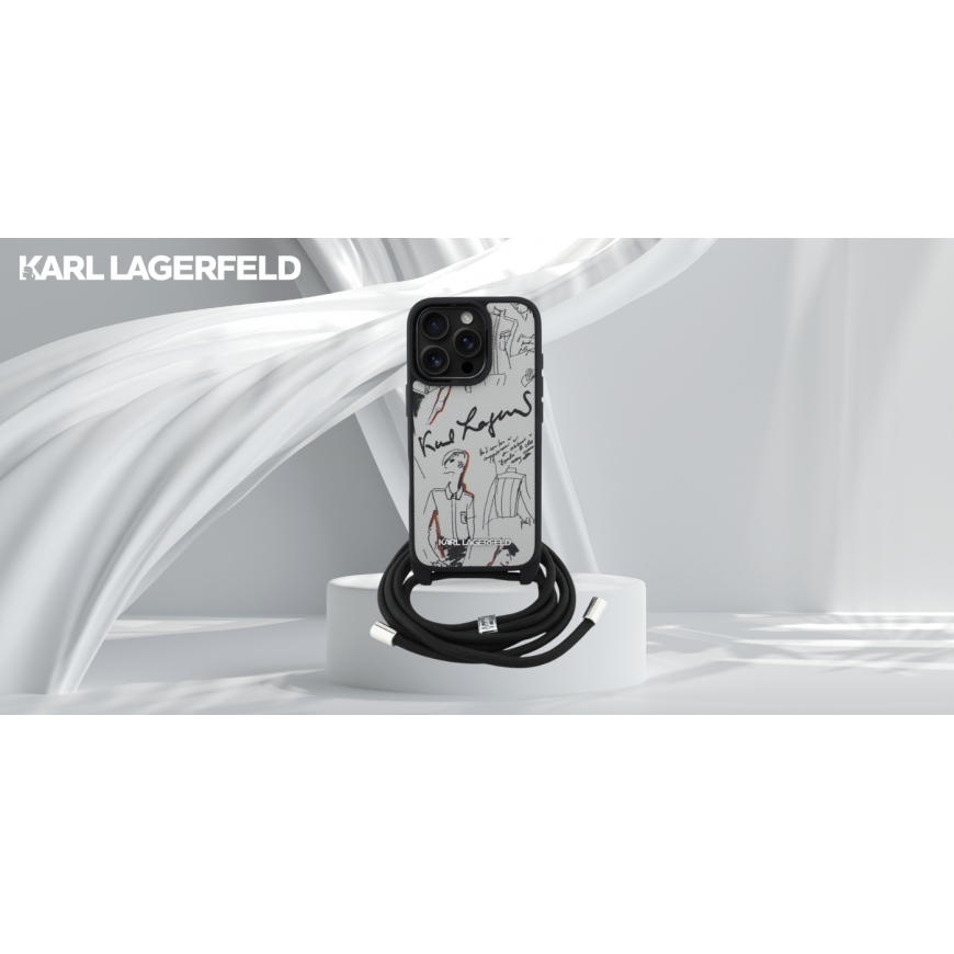 Karl Lagerfeld case for IPHONE 16 PRO KLHCP16LPGGRMPCG, compatible with MagSafe (CRSSBY tempered PU with pattern and logo), gray