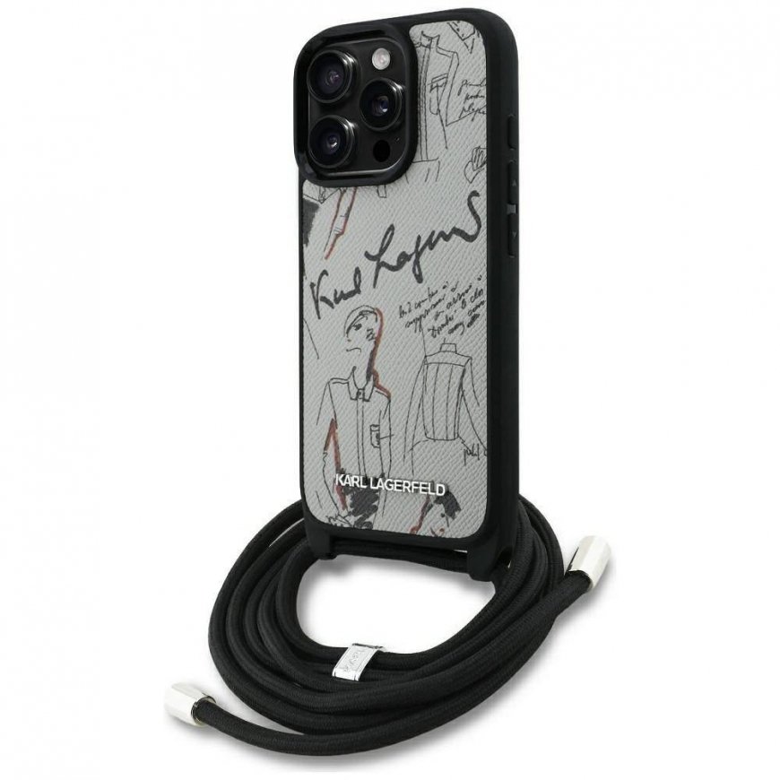 Karl Lagerfeld dėklas, skirtas IPHONE 16 PRO KLHCP16LPGGRMPCG, suderinamas su „MagSafe“ (CRSSBY grūdėtas PU su raštu ir logotipu – 2