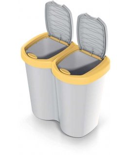 Prosperplast "Compacta B Duo" trash bin, yellow/ash color, capacity 40 l, one compartment, two lids, wall-mounted, NDBS40-1215C_