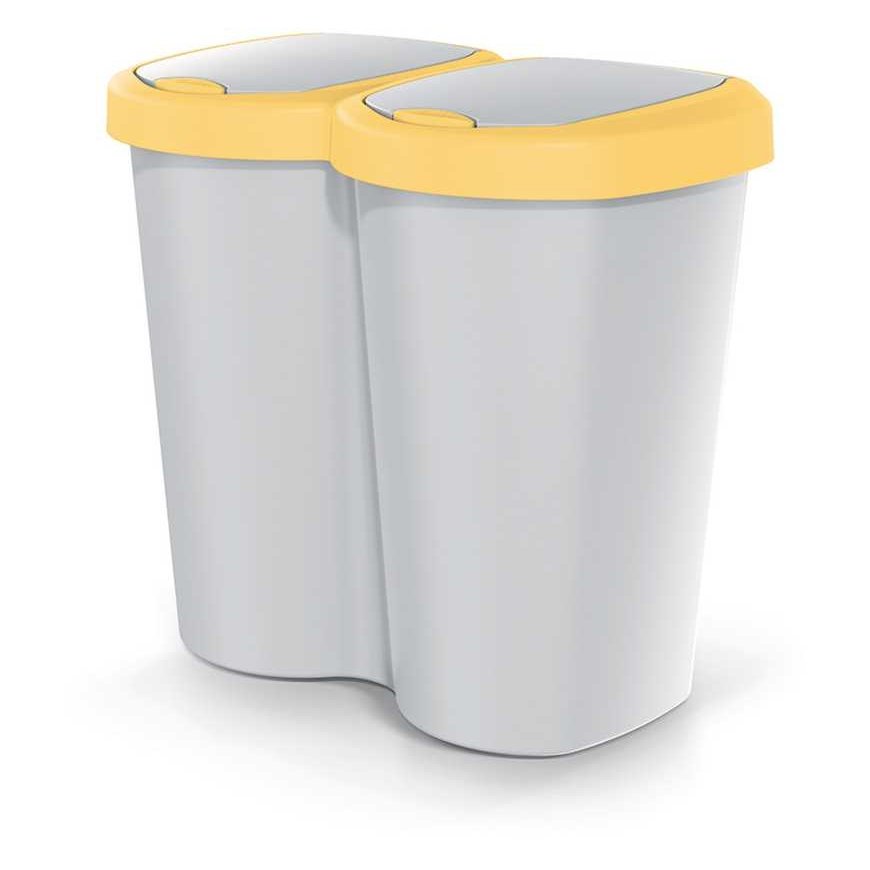 Prosperplast "Compacta B Duo" trash bin, yellow/ash color, capacity 40 l, one compartment, two lids, wall-mounted, NDBS40-1215C_ – 2