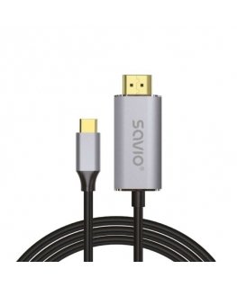 Savio USB-C to HDMI 2.0B cable 2m silver / black gold tips CL-171 HDMI-kaapeli USB C HDMI-tyyppi A (vakio) musta