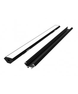 Led Line Prime LED-profiilisarja, 2m, kulma, musta, valkoisella kannella, kiinnikkeillä ja sokkeleilla