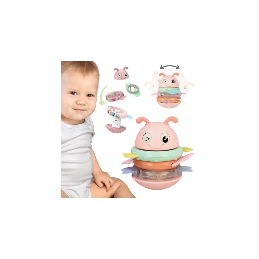 WOOPIE Baby Wańka Wstańka Sensory Toy 2in1 Rattle Teether Pink