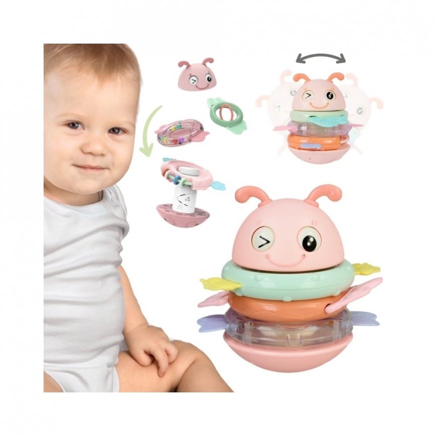 WOOPIE Baby Wańka Wstańka Sensory Toy 2in1 Rattle Teether Pink – 2