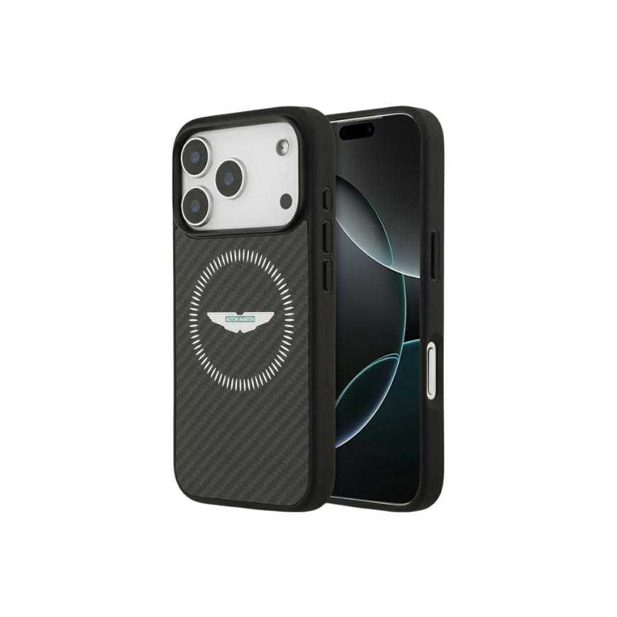Aston Martin HC Kevlar Counter Design MagSafe Case for Apple iPhone 17 Pro in black color