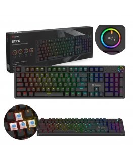 Savio STYX Outemu Blue, Hot Swap, RGB näppäimistö Pelaaminen USB QWERTY Kansainvälinen (US) musta