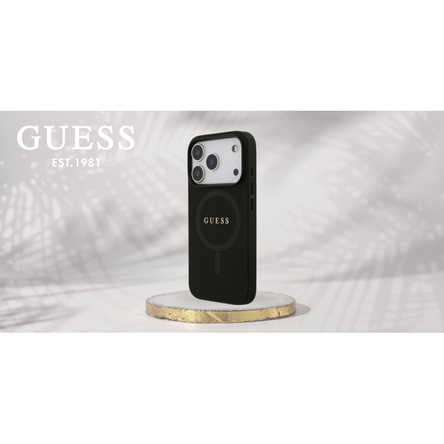 Guess Saffiano Classic Logo MagSafe case for Apple iPhone 17 Pro in black color