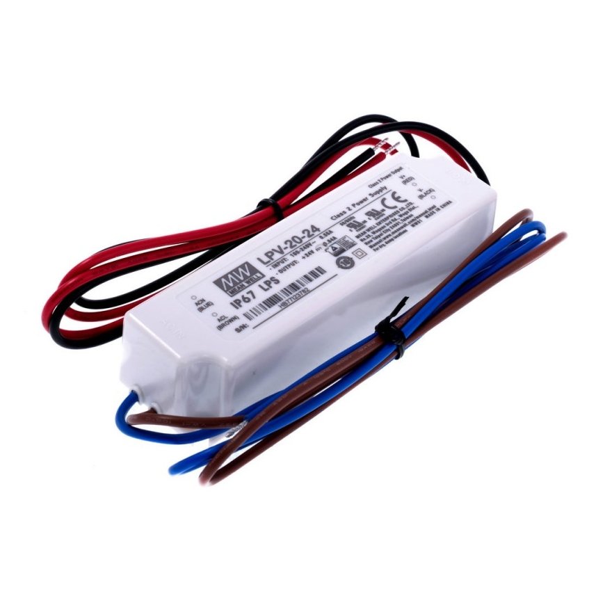 Impulsu baro avots LED 24V 20W 0.84A IP67, Mean Well, LPV-20-24