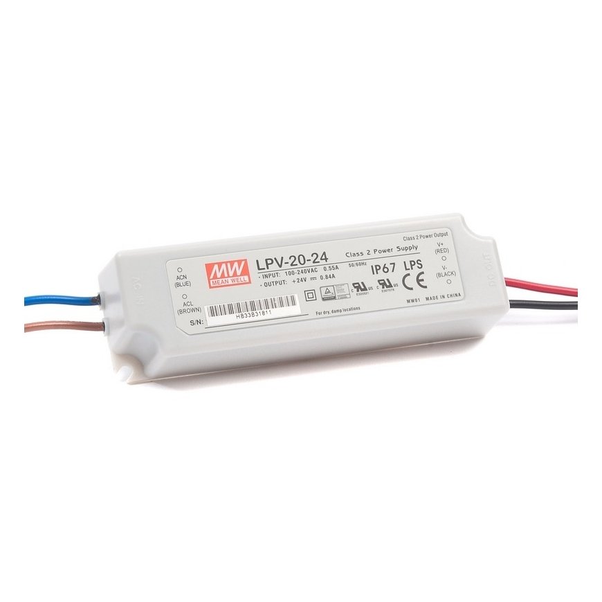 Impulssööteseade LED 24V 20W 0.84A IP67, Mean Well, LPV-20-24 – 2