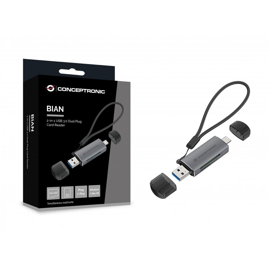 Conceptronic BIAN05G kortinlukija USB 3.2 Gen 1 (3.1 Gen 1) Type-A/Type-C Harmaa – 2