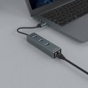 Savio AK-57 USB-A - 3 x USB-A HUB with RJ-45 Gigabit Ethernet adapter 5000 Mbit/s grey Savio AK-57 USB-A - 3 x USB-A HUB with RJ-45 Gigabit Ethernet adapter 5000 Mbit/s grey