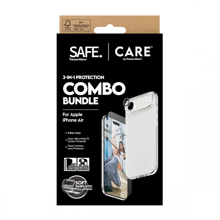 PanzerGlass SAFE. | CARE by ® 3-in-1 Fashionable Combo Bundle iPhone Air Skaidri ekrano apsauga Appl – 3