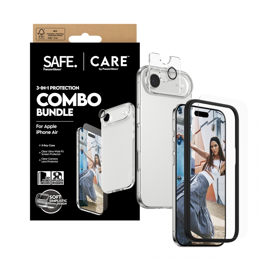PanzerGlass SAFE. | CARE by ® 3-in-1 Fashionable Combo Bundle iPhone Air Kirkas näytönsuoja Apple 1 – 5