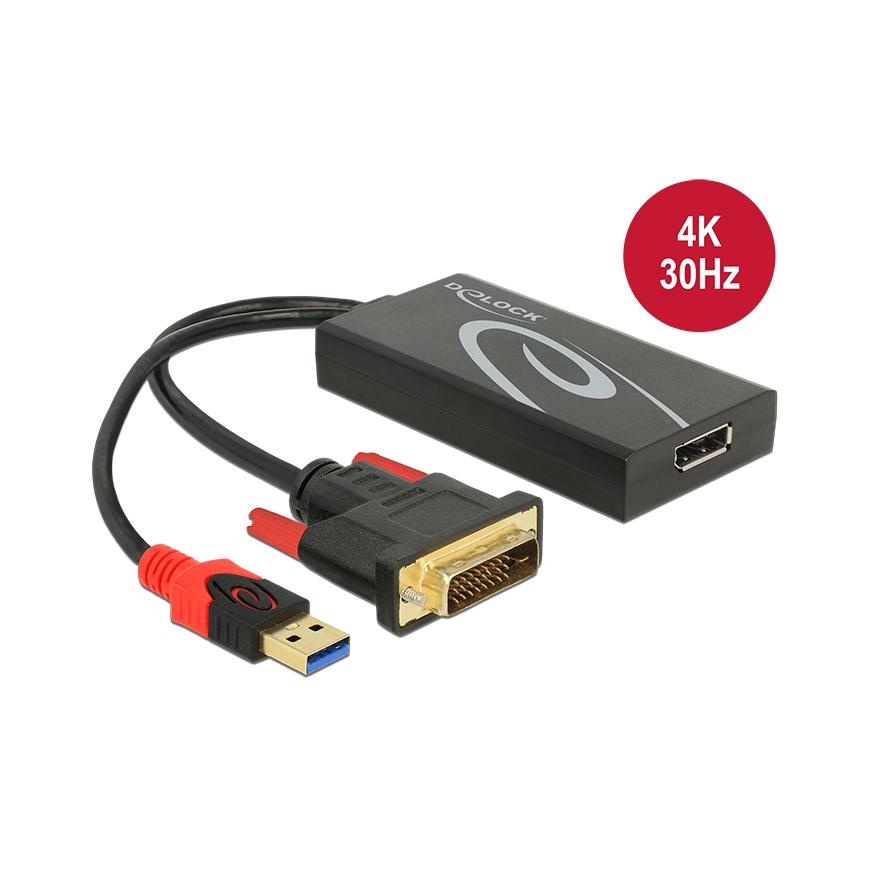 DeLOCK 0.3m, DVI 24+1 + USB-A/Displayport 20p DVI-D + USB HDMI Black