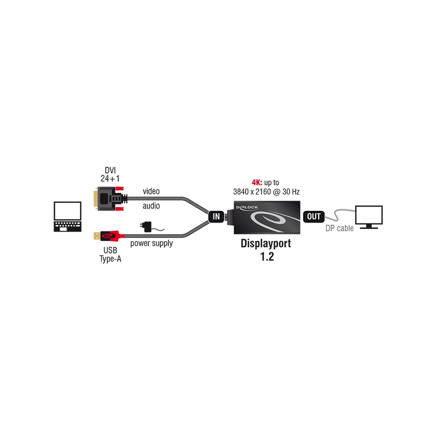 DeLOCK 0.3m, DVI 24+1 + USB-A/Displayport 20p 0,3 m DVI-D + USB HDMI Melns – 3