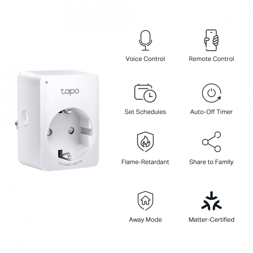 TP-Link TAPO P100M pārbaudes paraugs 2300 W Mājas, Birojs Balts – 2