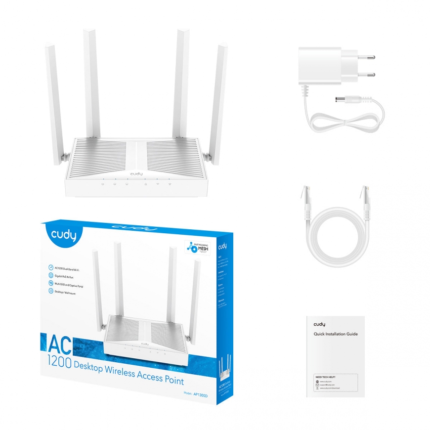 Cudy AP1300D WLAN piekļuves punkts 867 Mbit/s Balts Power over Ethernet (PoE) – 3