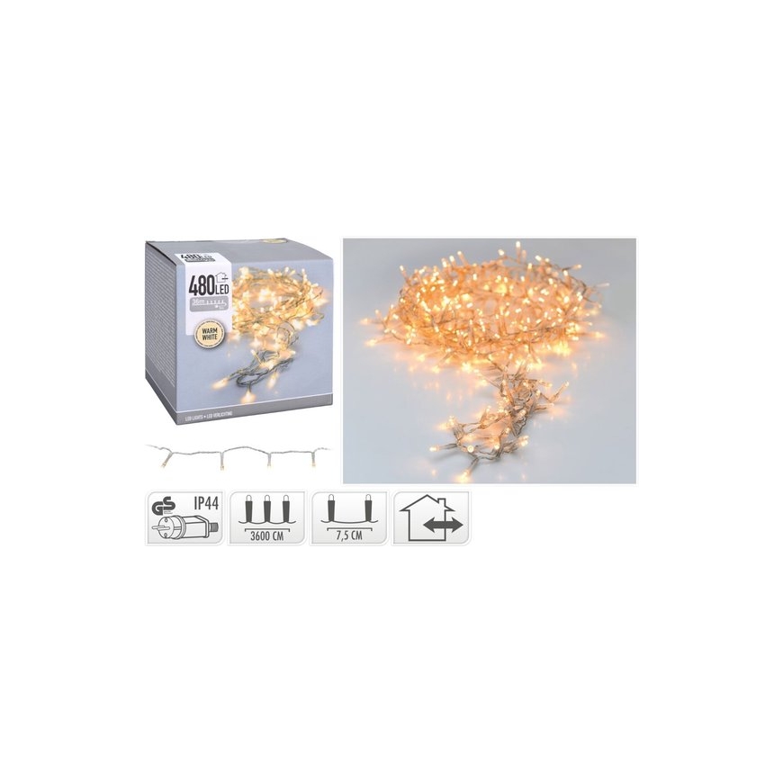 Christmas Light String 480 LED Warm White Transparent Cable