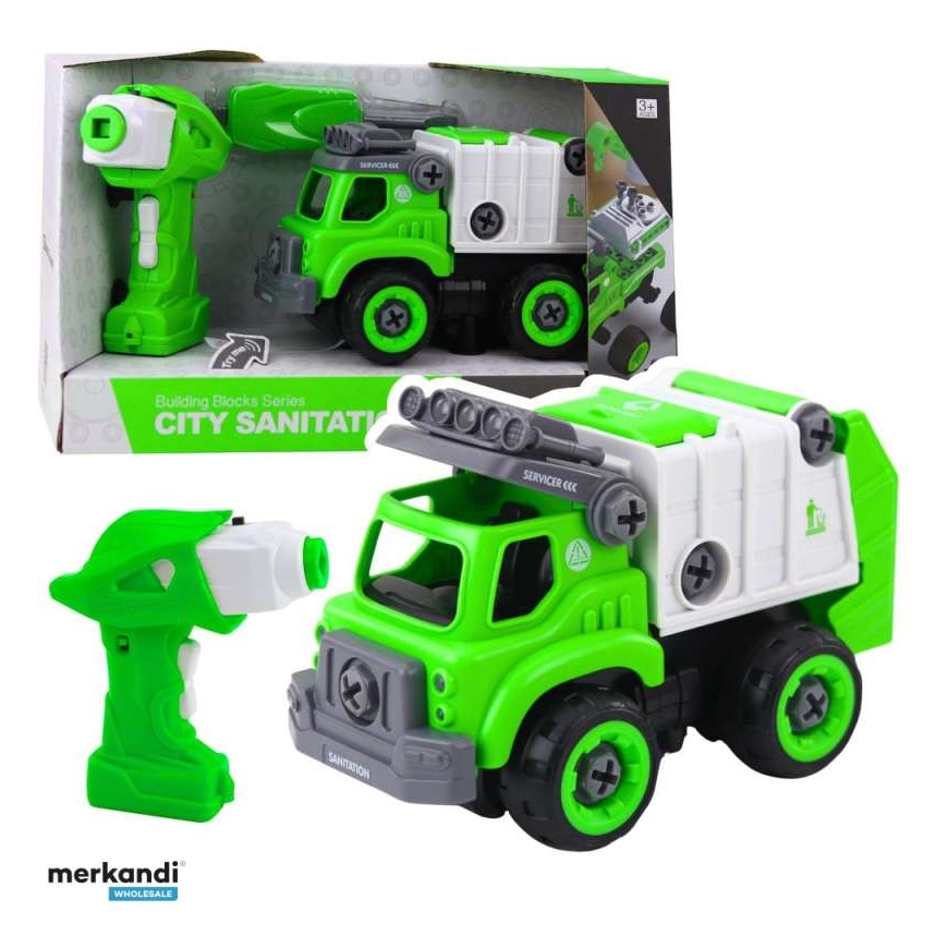 Lean Toys Garbage Truck Remote Control RC Screwdriver Green 2in1