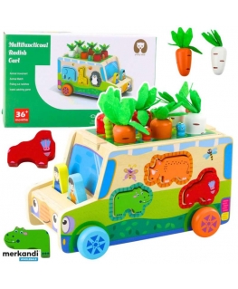 Lean Toys Wooden Educational Car with Shape Sorter and Puzzle