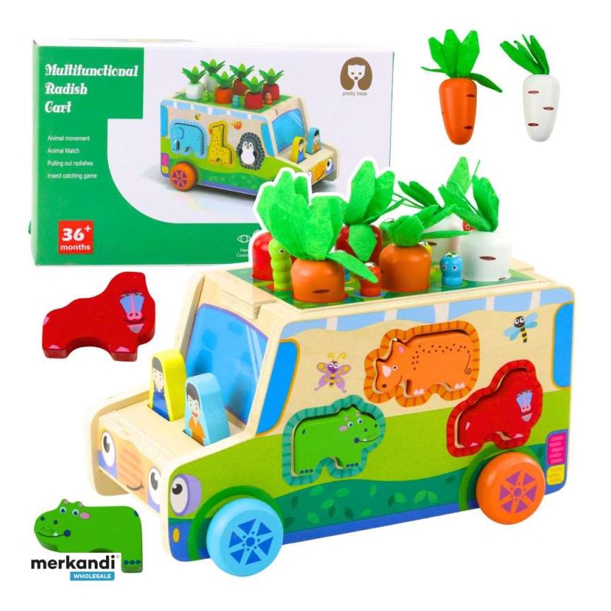 Lean Toys Puinen oppimisauto, jossa on muotojen lajittelija ja pulma