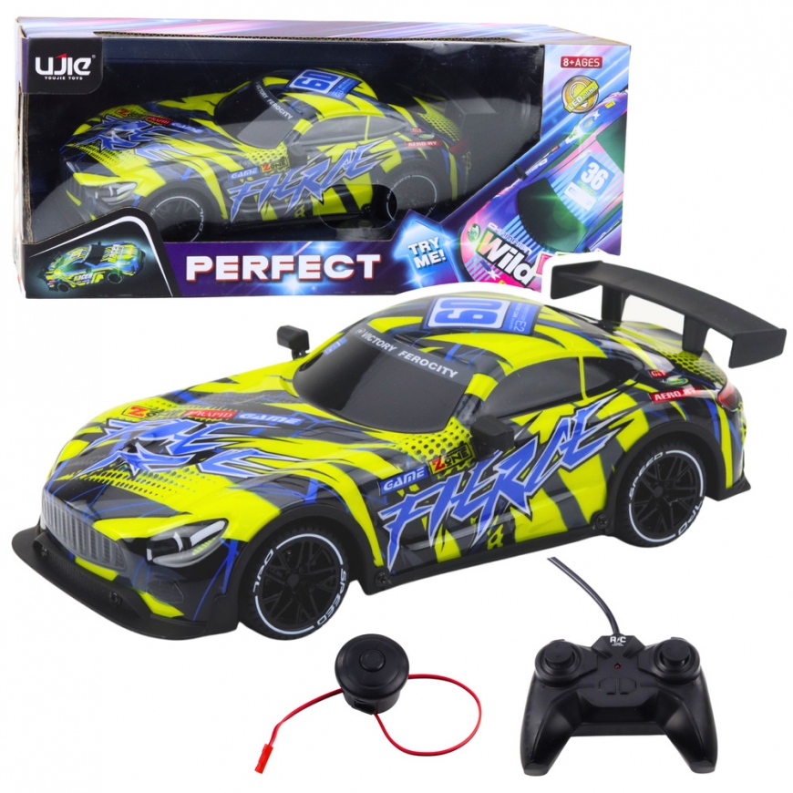 Lean Toys Nuotoliniu būdu valdomas lenktyninis automobilis su apšvietimu, geltonas – 2