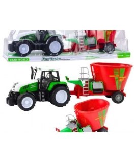 Lean Toys Roheline traktor koos haagise ja söötmissegajaga