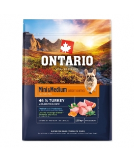 Ontario Mini & Medium Weight Control kalakutiena & rudosios ryžiai 2,25 kg