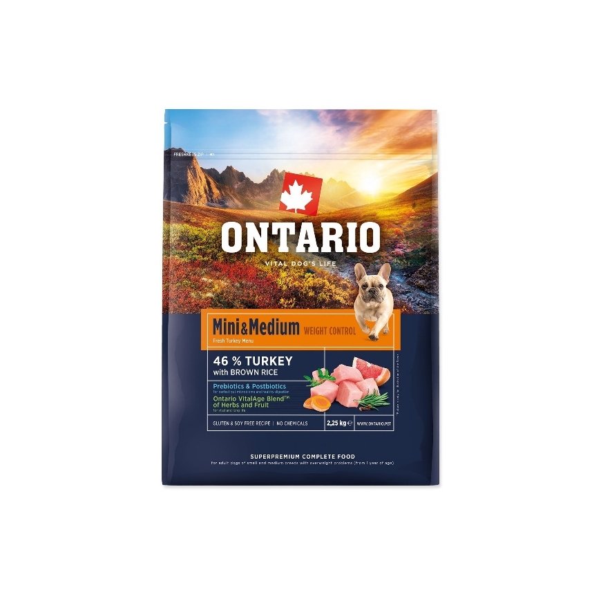 Ontario Мини и Средний Вес Контроль индейка и Коричневый рис 2,25кг