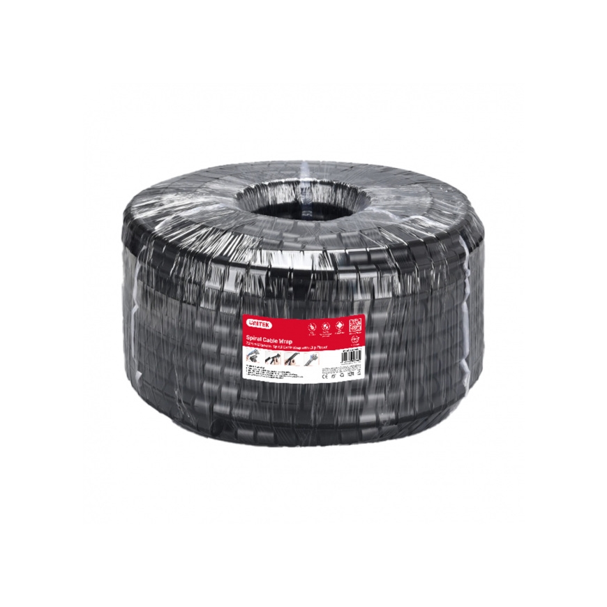 Unitek spiralinis kabelių organizatorius, 5 metrai, 22 mm skersmens, juodas