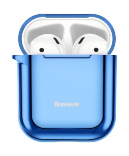 Metalinis blizgus ultrathin silikono apsauginis dėklas su kabliu AirPods 1/2 mėlynas