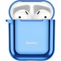 Metalinis blizgus ultrathin silikono apsauginis dėklas su kabliu AirPods 1/2 mėlynas