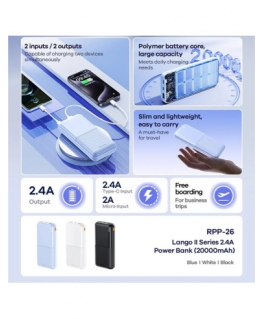 REMAX RPP-26 ulkoinen akku - Powerbank 20000mAh, Musta